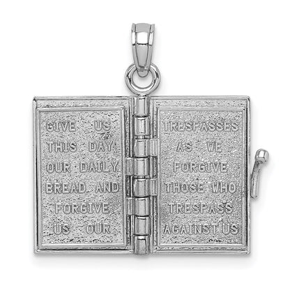 14K White Gold 3-D Holy Bible W/ Lord'S Prayer Moveable Charm