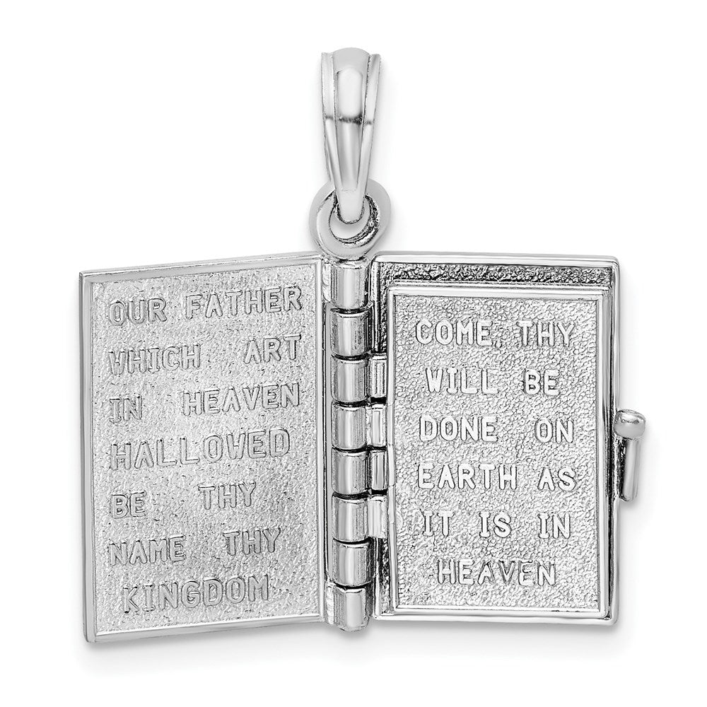 14K White Gold 3-D Holy Bible W/ Lord'S Prayer Moveable Charm