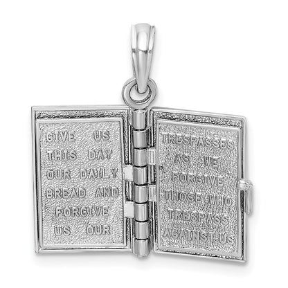 14K White Gold 3-D Holy Bible W/ Lord'S Prayer Moveable Charm