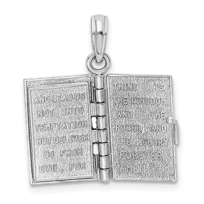14K White Gold 3-D Holy Bible W/ Lord'S Prayer Moveable Charm