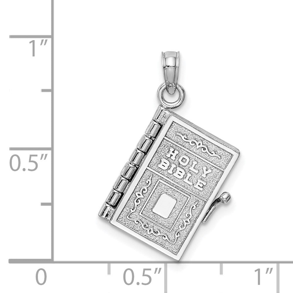 14K White Gold 3-D Holy Bible W/ Lord'S Prayer Moveable Charm