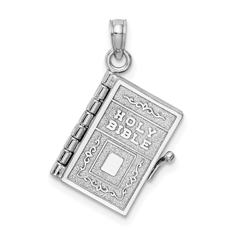 14K White Gold 3-D Holy Bible W/ Lord'S Prayer Moveable Charm