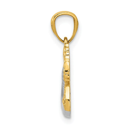 14K Yellow & Rhodium W/Rhodium Polished Dove W/Olive Branch Pendant