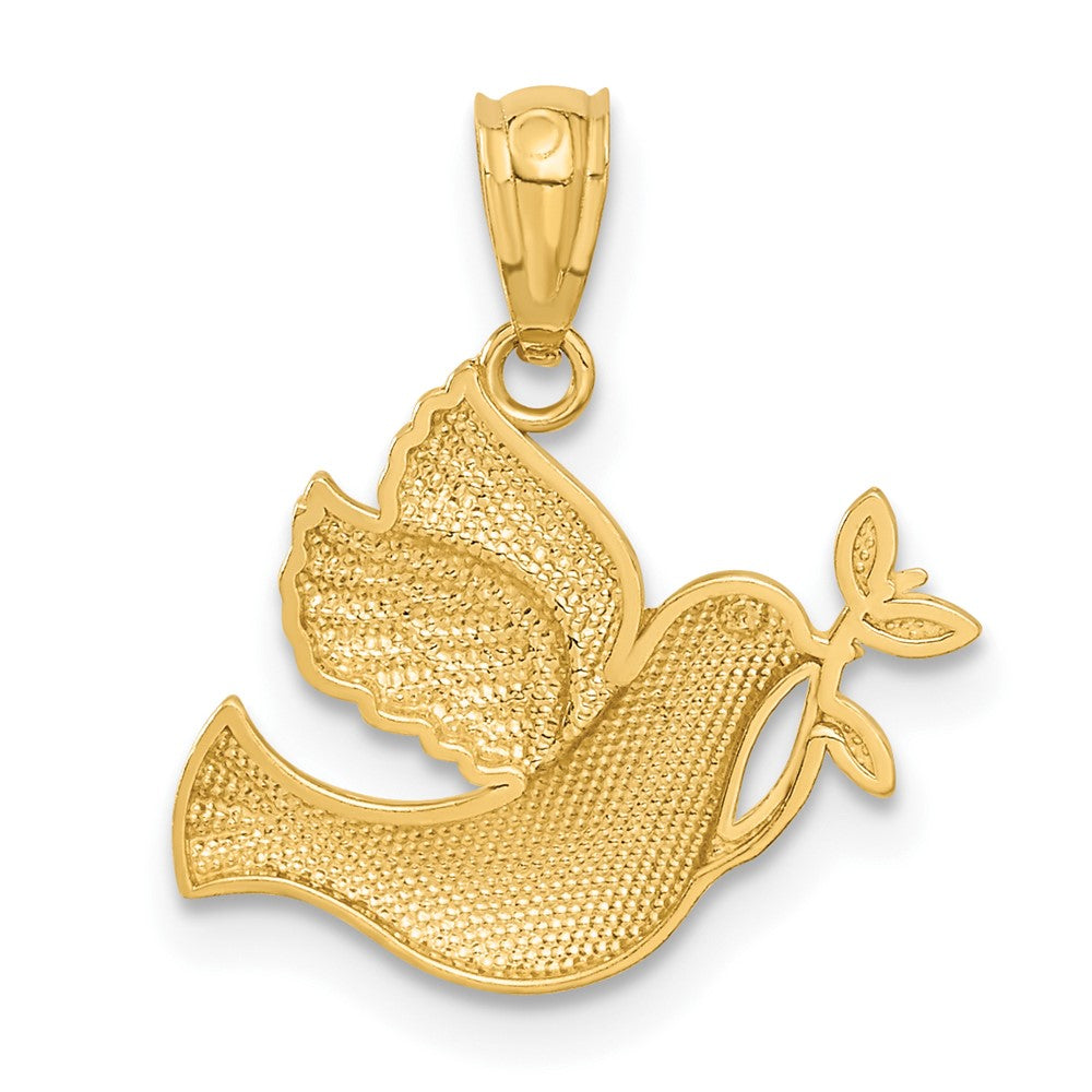 14K Yellow & Rhodium W/Rhodium Polished Dove W/Olive Branch Pendant