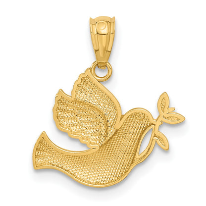 14K Yellow & Rhodium W/Rhodium Polished Dove W/Olive Branch Pendant