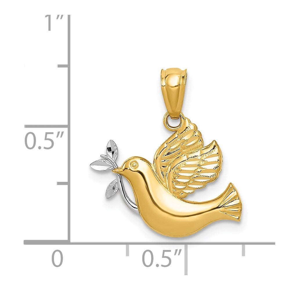14K Yellow & Rhodium W/Rhodium Polished Dove W/Olive Branch Pendant