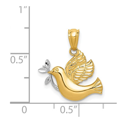 14K Yellow & Rhodium W/Rhodium Polished Dove W/Olive Branch Pendant