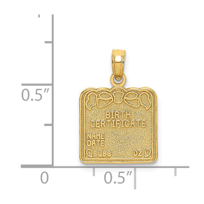 14K Yellow Gold Birth Certificate Charm