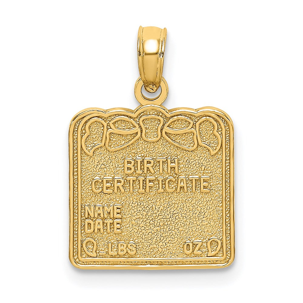 14K Yellow Gold Birth Certificate Charm