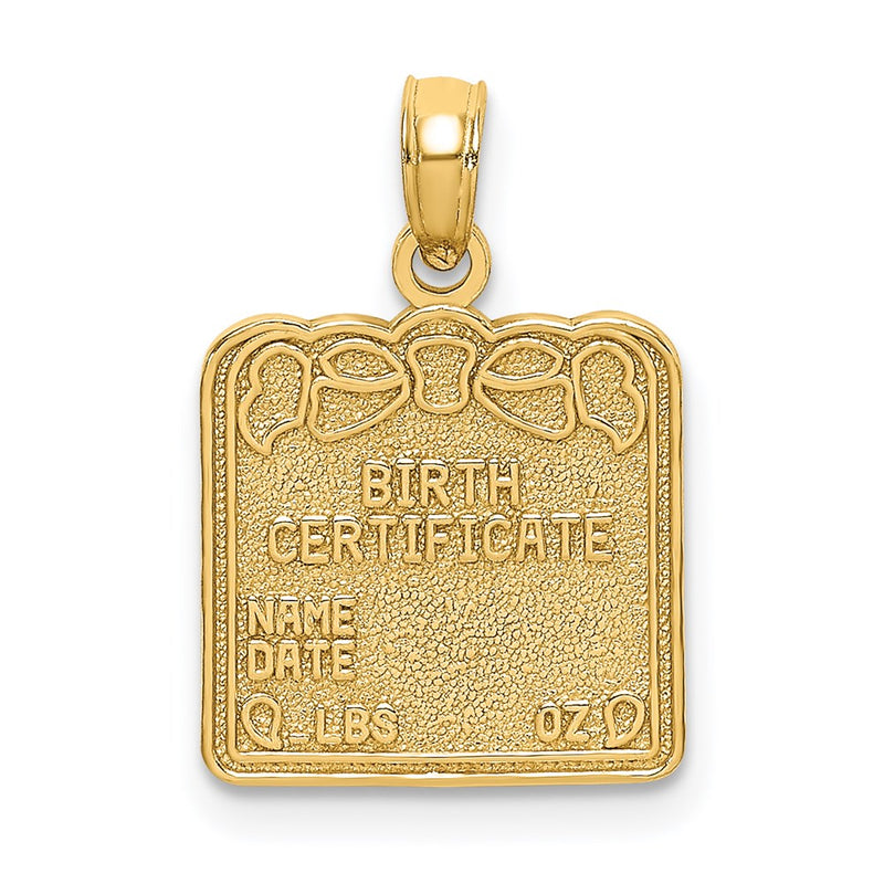 14K Yellow Gold Birth Certificate Charm