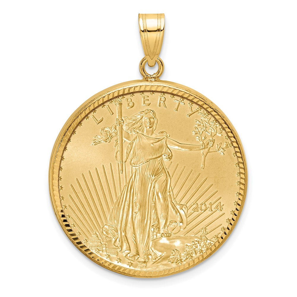 14K Yellow Gold 1/2oz Mounted American Eagle Coin D/c Prong Bezel Pendant