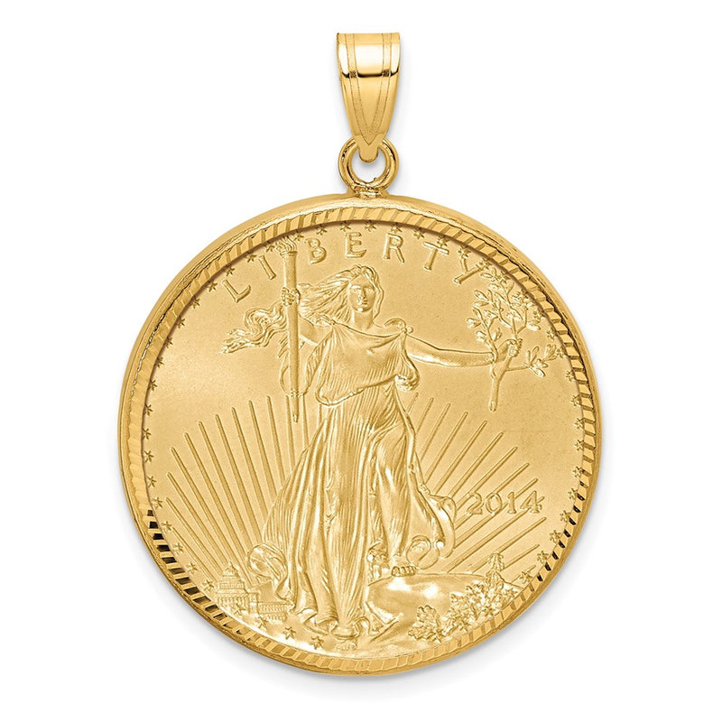 14K Yellow Gold 1/2oz Mounted American Eagle Coin D/c Prong Bezel Pendant