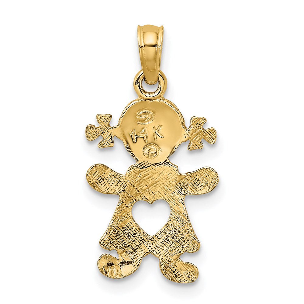 14K Yellow Gold Playful Girl W/Cut Out Heart Charm