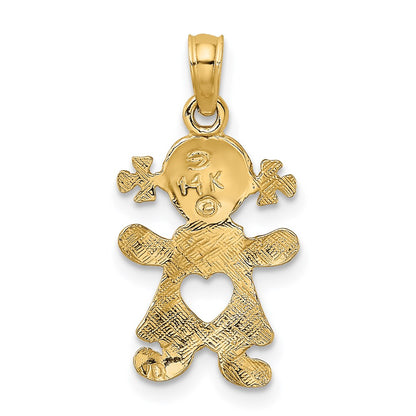 14K Yellow Gold Playful Girl W/Cut Out Heart Charm