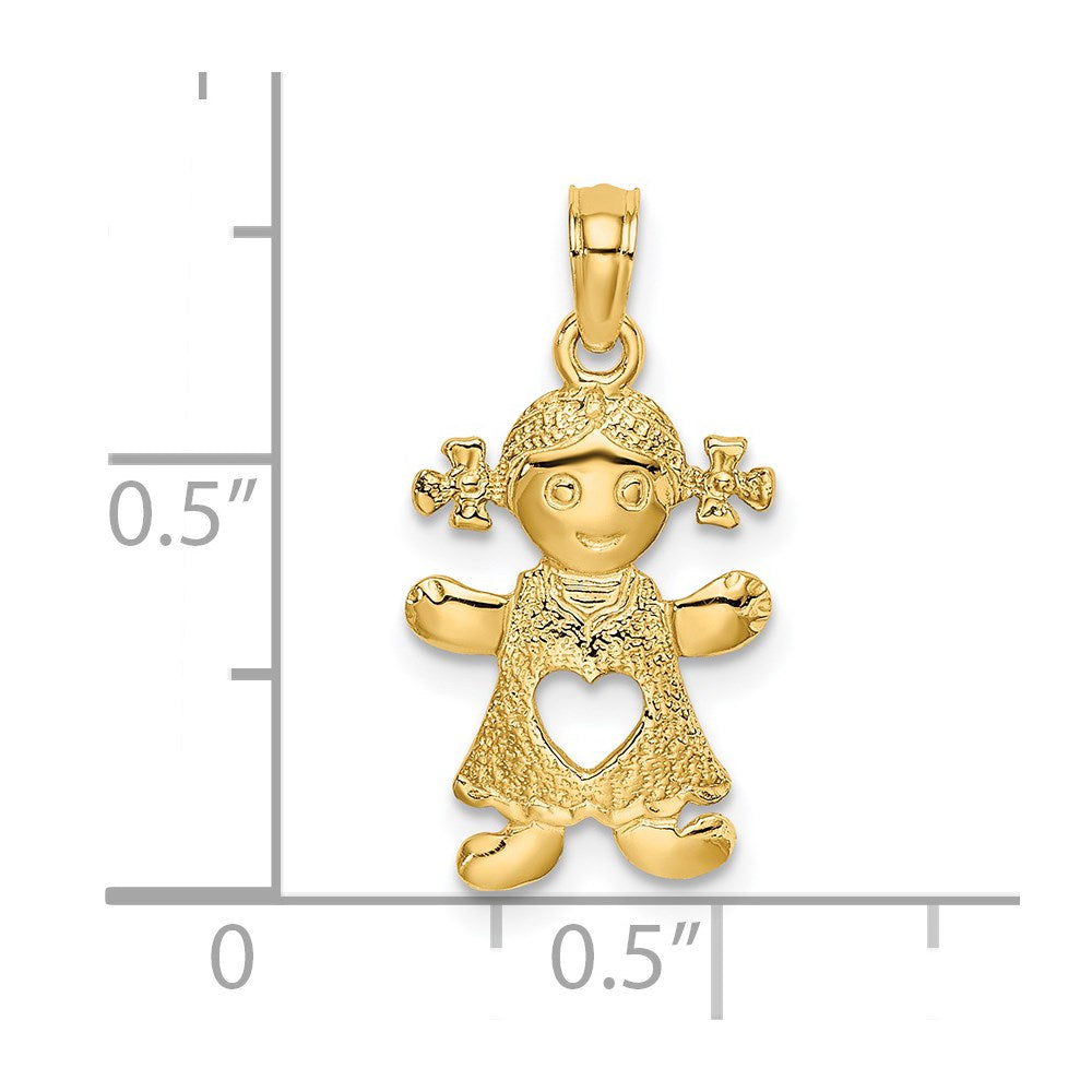 14K Yellow Gold Playful Girl W/Cut Out Heart Charm