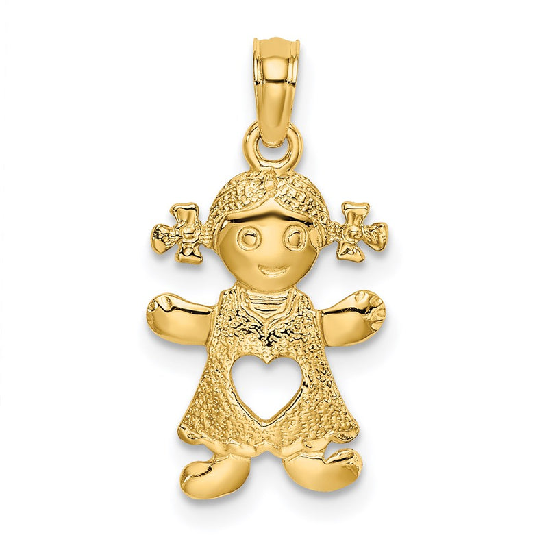 14K Yellow Gold Playful Girl W/Cut Out Heart Charm