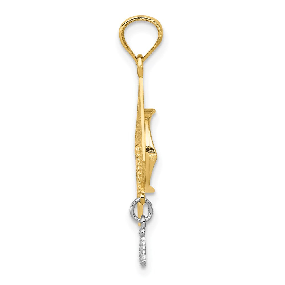 14K Yellow & Rhodium W/Rhodium 3-D Graduation Cap W/Moveable Tassel Pendant