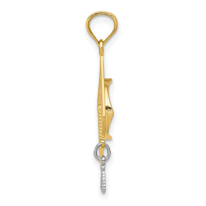 14K Yellow & Rhodium W/Rhodium 3-D Graduation Cap W/Moveable Tassel Pendant