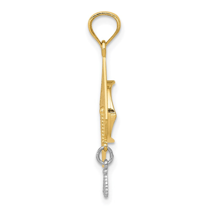 14K Yellow & Rhodium W/Rhodium 3-D Graduation Cap W/Moveable Tassel Pendant