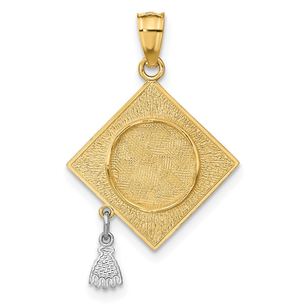14K Yellow & Rhodium W/Rhodium 3-D Graduation Cap W/Moveable Tassel Pendant