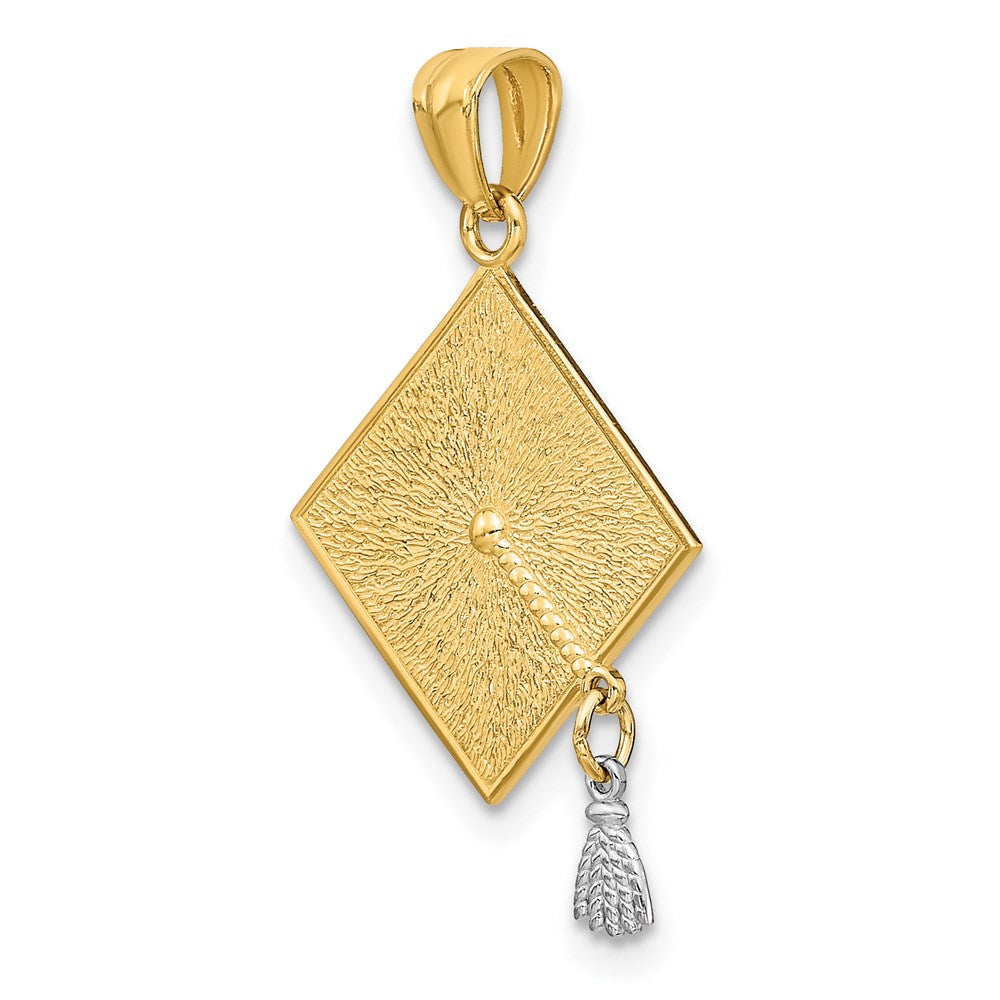 14K Yellow & Rhodium W/Rhodium 3-D Graduation Cap W/Moveable Tassel Pendant