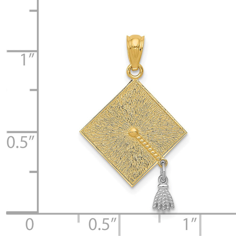 14K Yellow & Rhodium W/Rhodium 3-D Graduation Cap W/Moveable Tassel Pendant