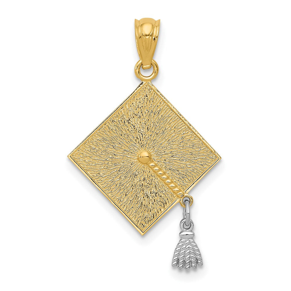 14K Yellow & Rhodium W/Rhodium 3-D Graduation Cap W/Moveable Tassel Pendant