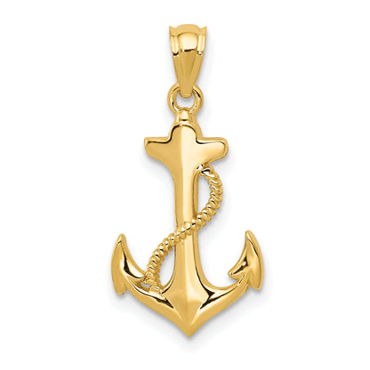 14K Yellow Gold Polished Anchor Pendant