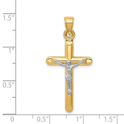 14K Two-Tone Hollow Crucifix Pendant