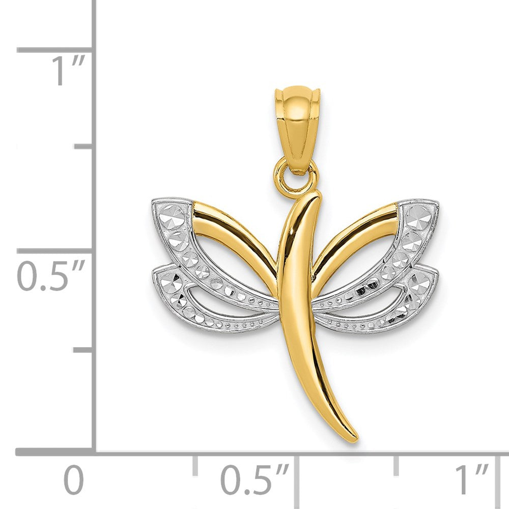 14K Yellow & Rhodium W/Rhodium Dragonfly Pendant