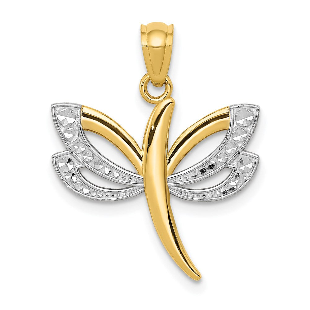 14K Yellow & Rhodium W/Rhodium Dragonfly Pendant