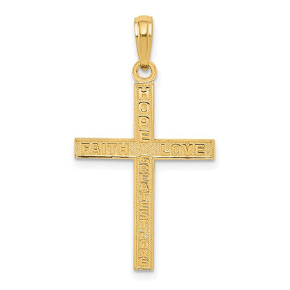 14K Yellow Gold Reversible Faith Hope Love Cross Pendant