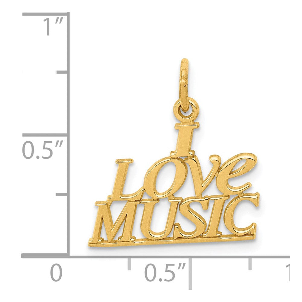 14K Yellow Gold I Love Music Charm