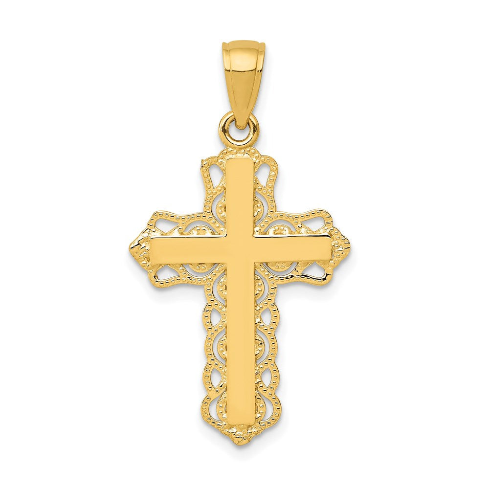 14K Yellow Gold Lace Trim Cross Pendant