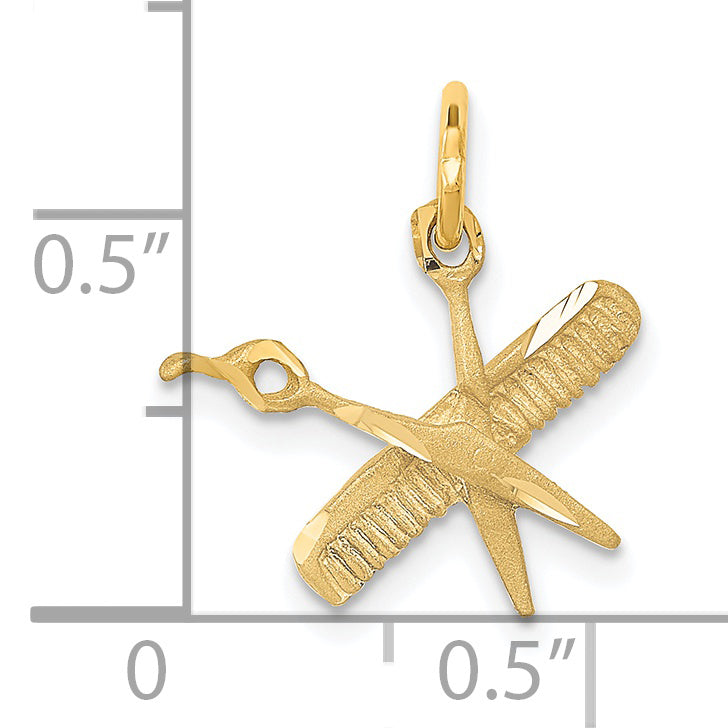 14K Yellow Gold Comb And Scissors Charm