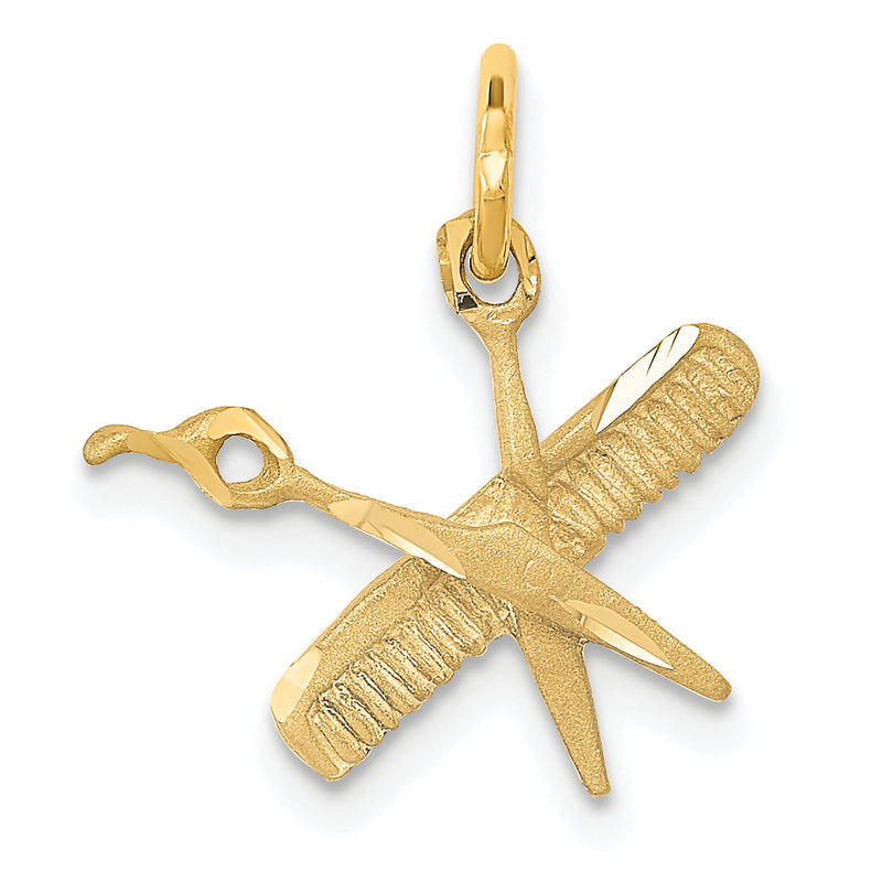 14K Yellow Gold Comb And Scissors Charm