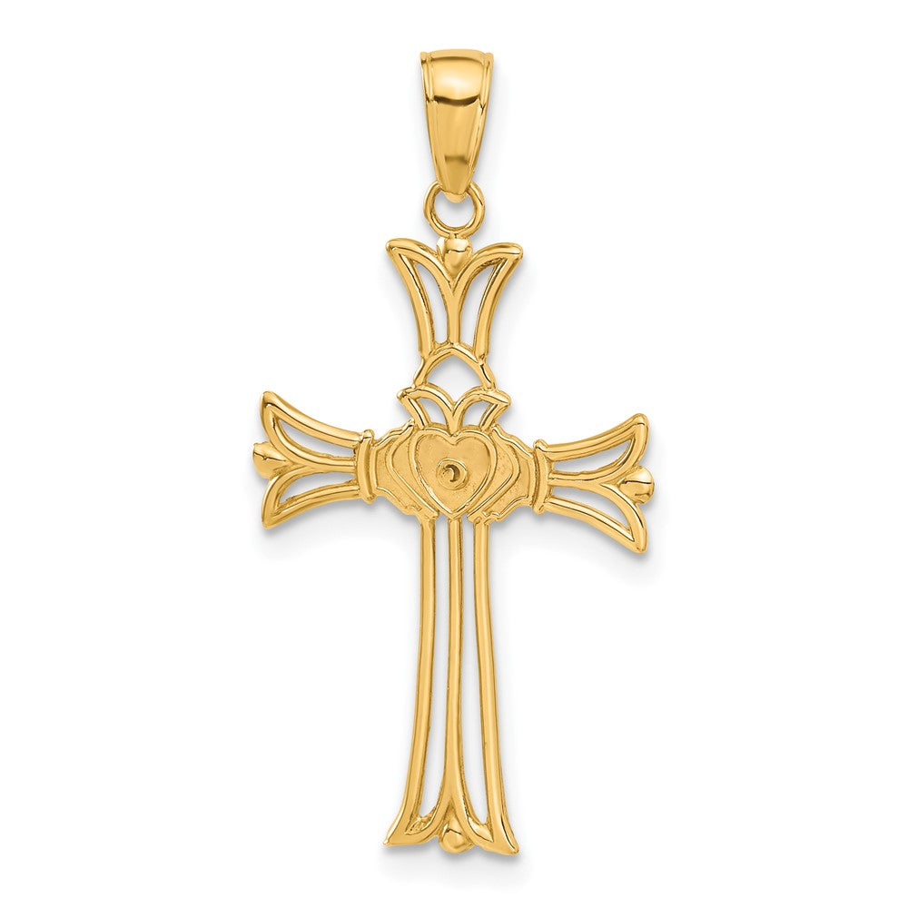 14K Yellow Gold Claddagh Cross Pendant