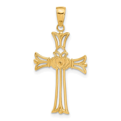 14K Yellow Gold Claddagh Cross Pendant
