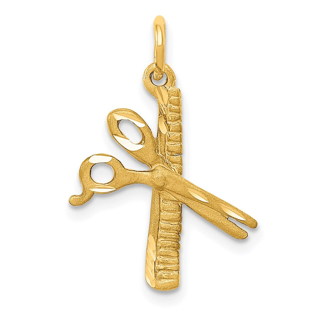 14K Yellow Gold Comb And Scissors Charm
