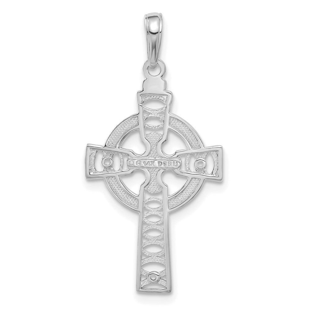 14K White Gold Celtic Cross W/Eternity Circle Pendant