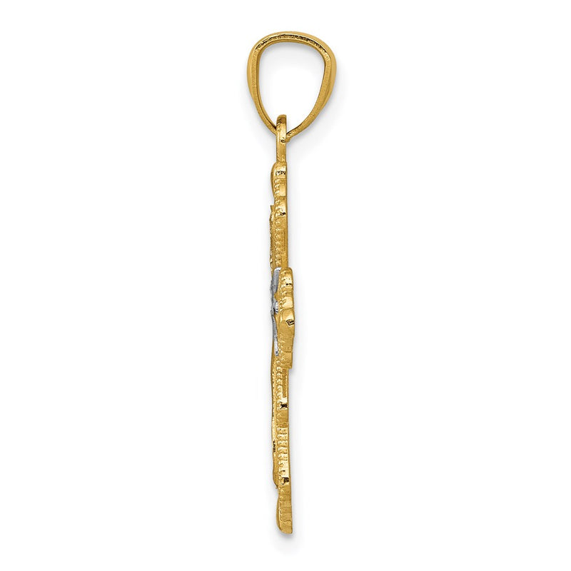 14K Yellow & Rhodium W/Rhodium Diamond-Cut Cross Pendant