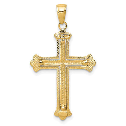 14K Yellow & Rhodium W/Rhodium Budded Cross Frame Pendant