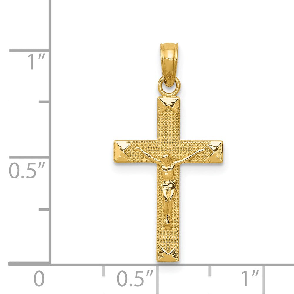 14K Yellow Gold Beveled Tipped Crucifix Pendant