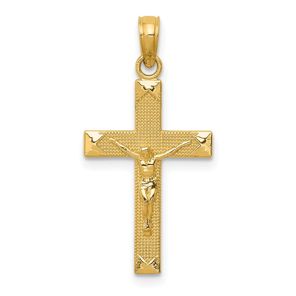 14K Yellow Gold Beveled Tipped Crucifix Pendant