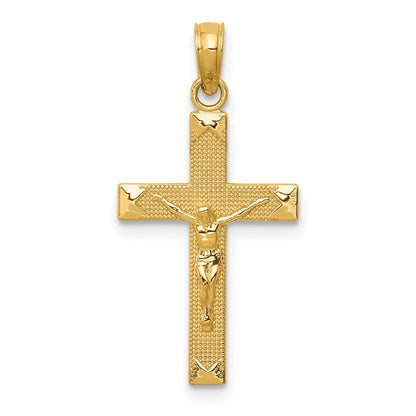 14K Yellow Gold Beveled Tipped Crucifix Pendant