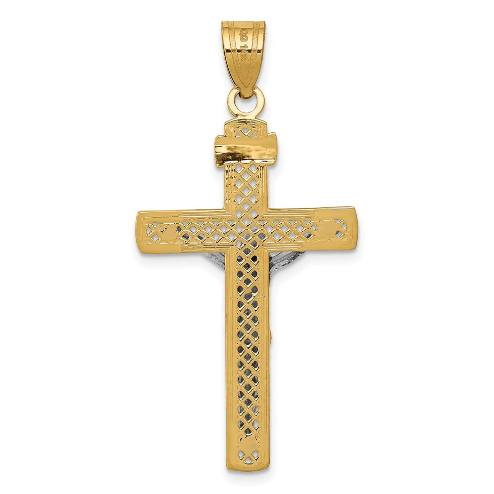 14K Two-Tone Diamond-Cut Lattice Cross W/Crucifix Pendant