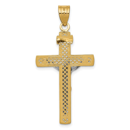 14K Two-Tone Diamond-Cut Lattice Cross W/Crucifix Pendant