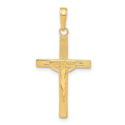 14K Yellow Gold Diamond-Cut Fancy Tipped Crucifix Pendant