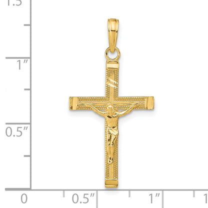 14K Yellow Gold Diamond-Cut Fancy Tipped Crucifix Pendant