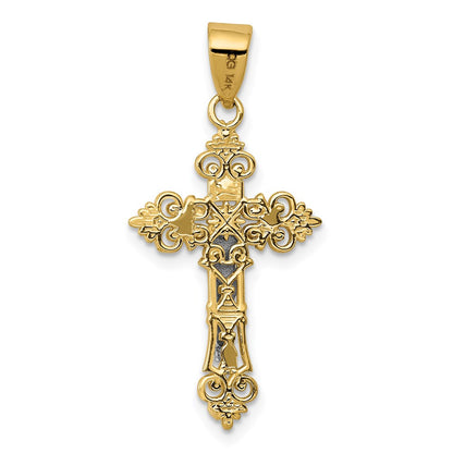14K Two-Tone Small Lacy-Edge Inri Crucifix Pendant